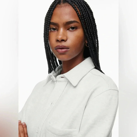 Aritzia Sweatfleece Cozy Fleece Boyfriend Shirt | Size  XS Brown - Picture 3 of 13